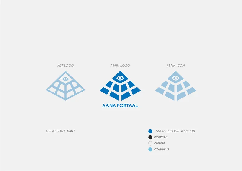 Aknaportaal logo variations — alternative logo, main logo and icon — with colour palette
