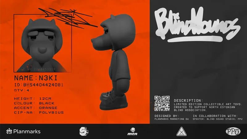 Blind Hounds N3KI art toy collector card with orange and charcoal design